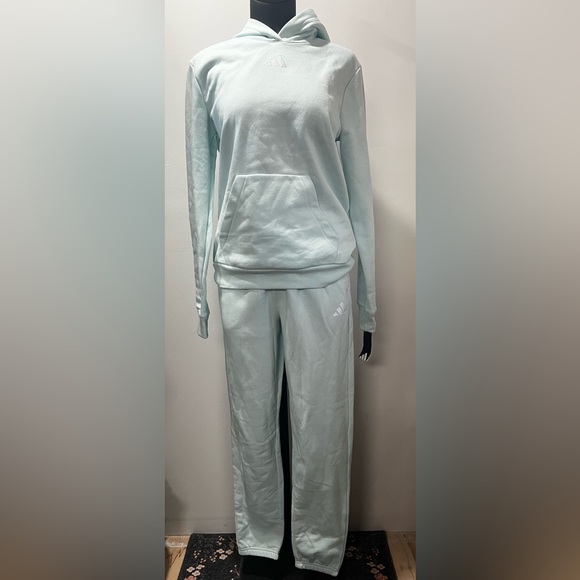 Adidas Track Suit Hoodie and Sweatpants Mint Light Blue Girls Size XL/16 NWT